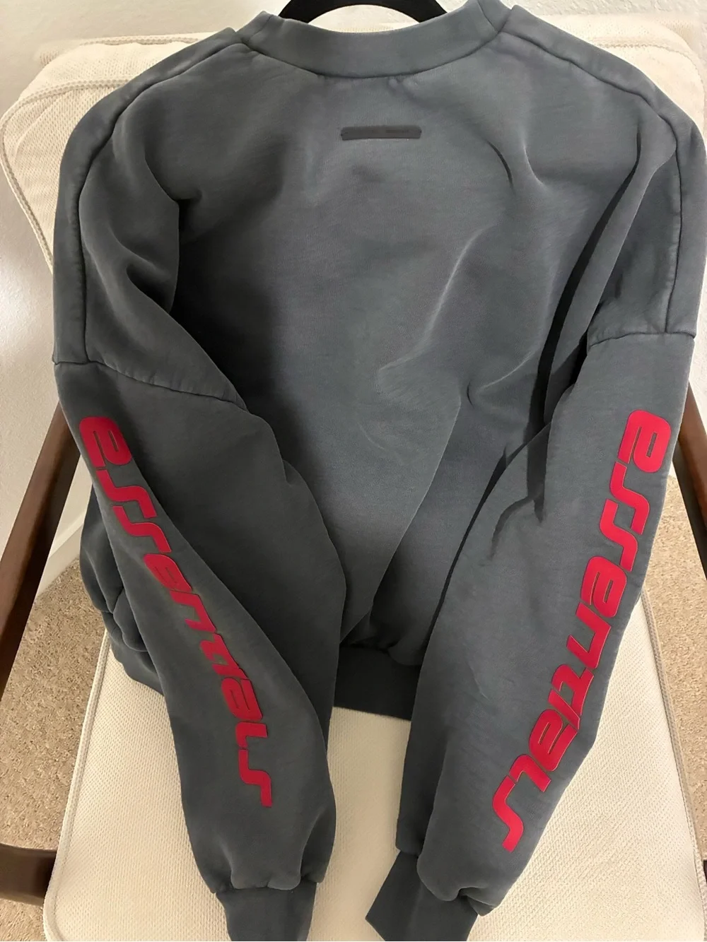 Fear of God Essentials Charcoal Crewneck with Red Logo